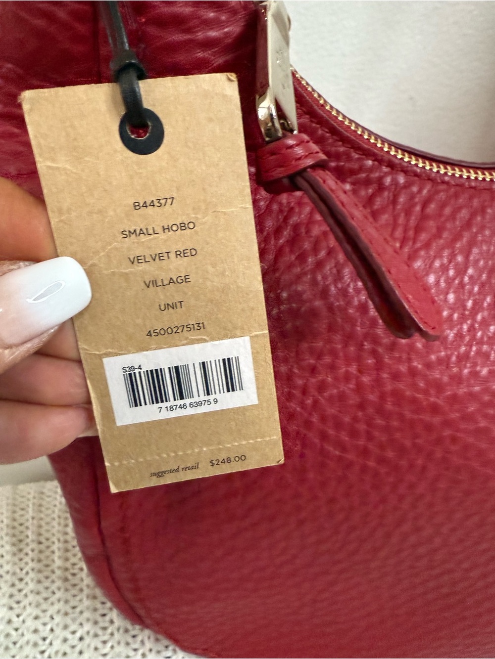 Cole Haan NWT  Pebbled Leather Hobo Bag in Velvet Red - Picture 5 of 14